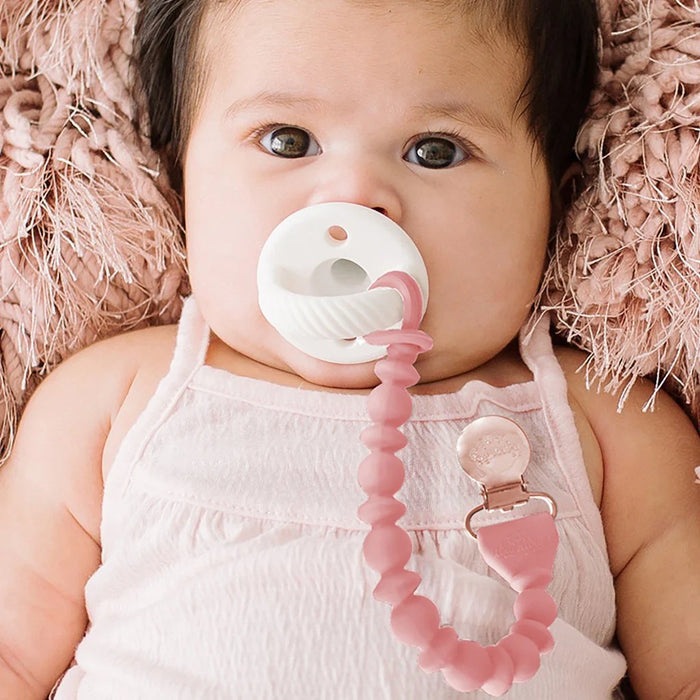 Itzy Ritzy Sweetie Strap Silicone One-Piece Pacifier Clip- Pink Beaded