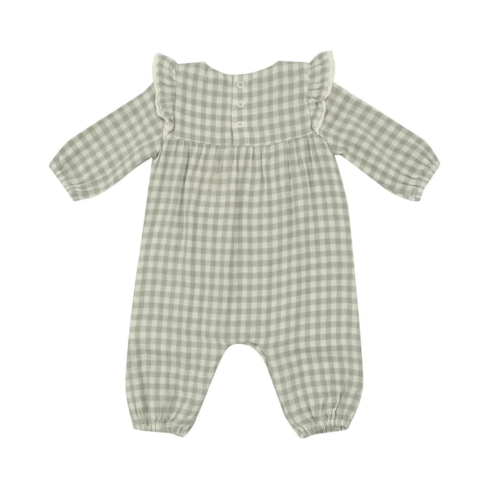 Angel Dear Green/Cream Gingham Ruffle Sleeve Romper