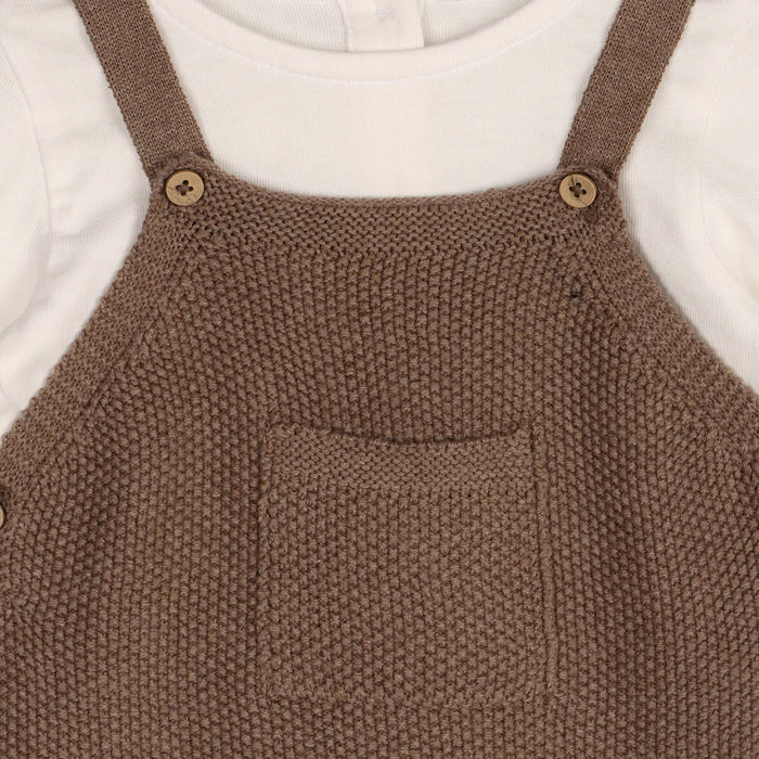 Viverano Organic Cotton Sleeveless Sweater-Knit Overalls & Bodysuit Set in Cocoa Heather