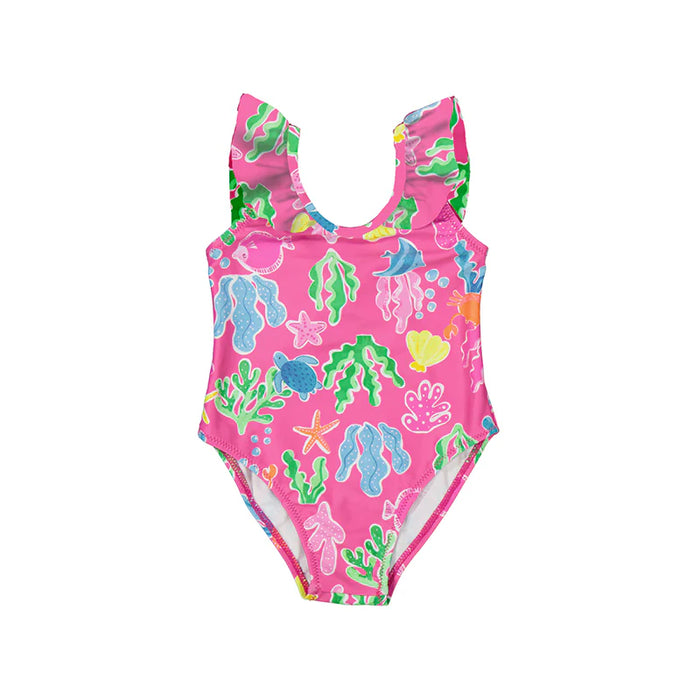 Mayoral Pink Sea Life Ruffled Bathing Suit