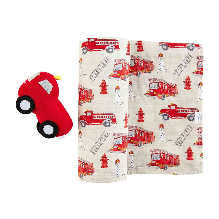 Firetruck Rattle & Swaddle Set