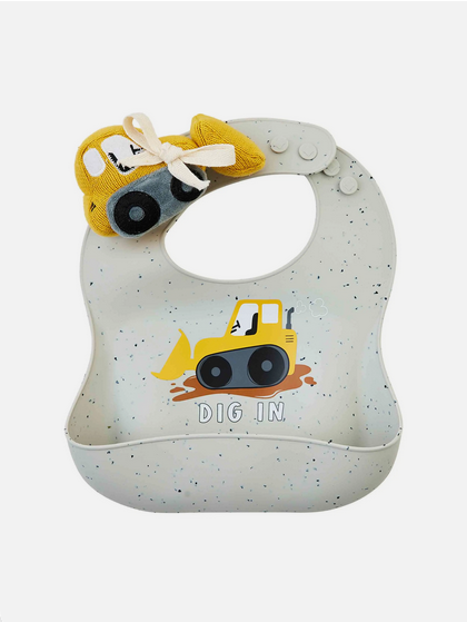 Bulldozer Bib & Rattle Set