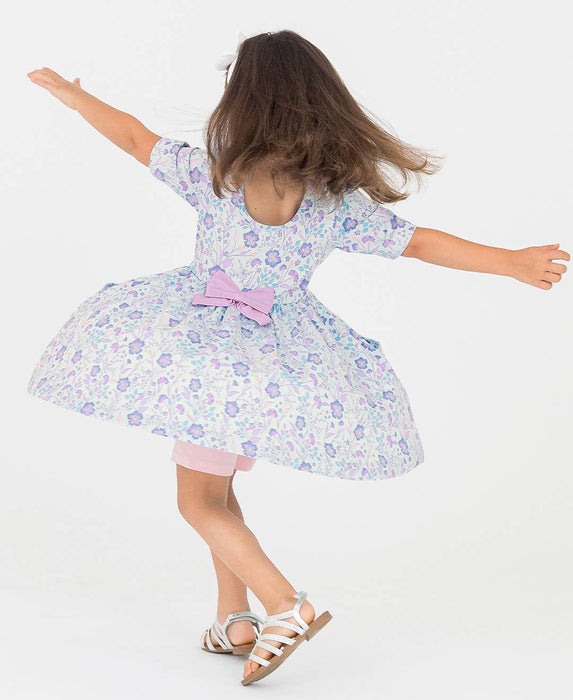 Rufflebutts Fairytale Garden Knit Short Sleeve Twirl Dress: 3-6m / Blue