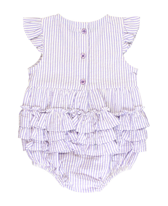 Rufflebutts Lavender Seersucker Sleeveless Waist Ruffle Bubble Romper: Purple