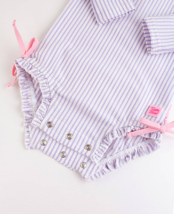 Rufflebutts Lavender Seersucker Long Sleeve One Piece Rash Guard: Purple