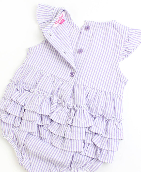 Rufflebutts Lavender Seersucker Sleeveless Waist Ruffle Bubble Romper: Purple