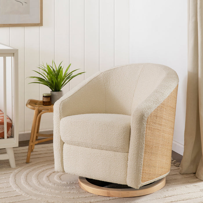 Babyletto Madison Swivel Glider in Ivory Boucle & Cane with Light Wood Base