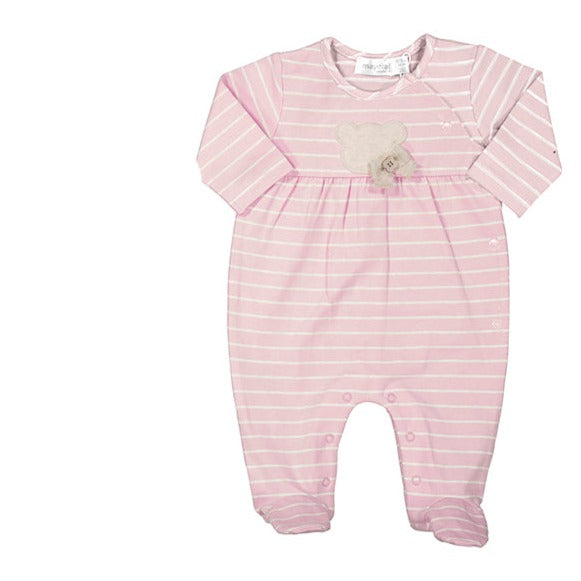 Mayoral Bubblegum Striped Teddy Snap Button Footie Romper