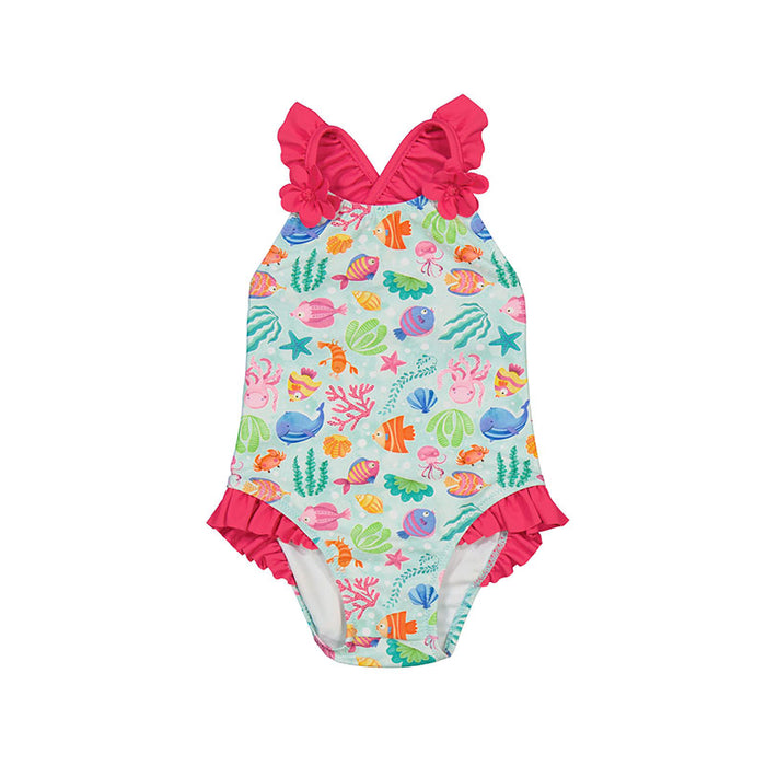 Seafoam Sea Critters Ruffled Bathing Suit