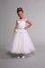 first holy communion gown with highwaisted rhinestone belt and teired skirt