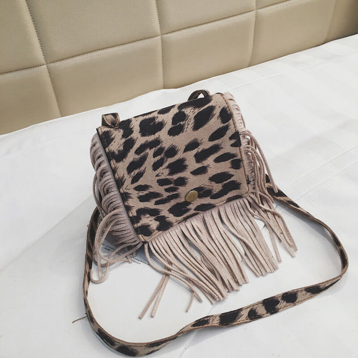 Leopard Print Fringed Crossbody Bag