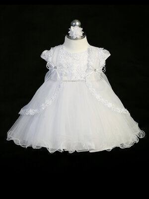 Baptism Dress with Rhinestones Lace Vest Overlay