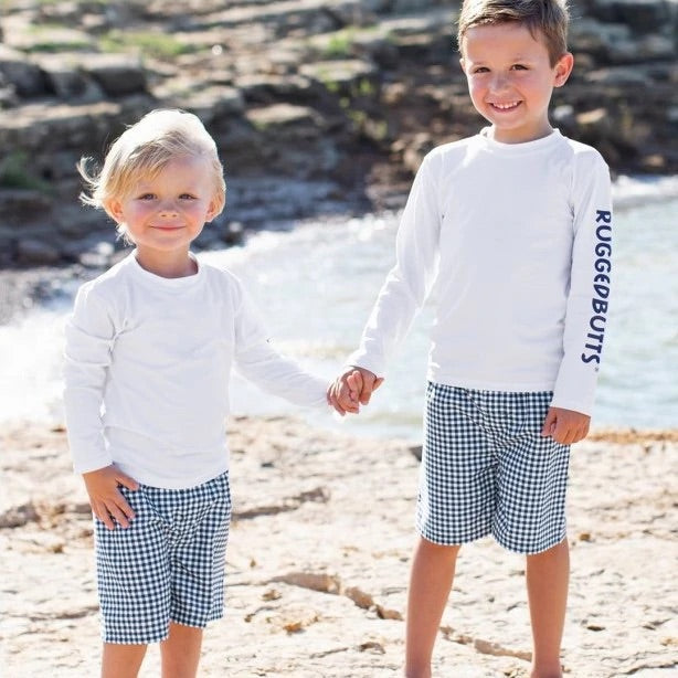 Ruggedbutts Kids Navy Gingham Swim Trunks