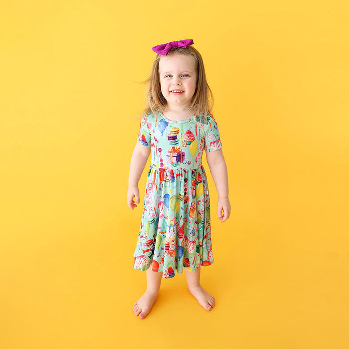 Posh Peanut Happy Birthday Short Sleeve Twirl Dress