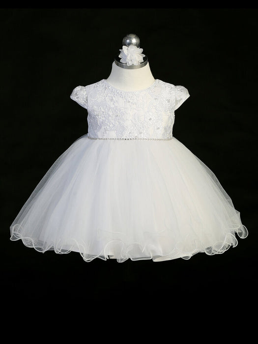 Baptism Dress with Rhinestones Lace Vest Overlay