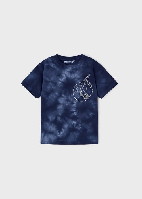 Dark Blue Tie Dye Short Sleeved Sailboat T-Shirt