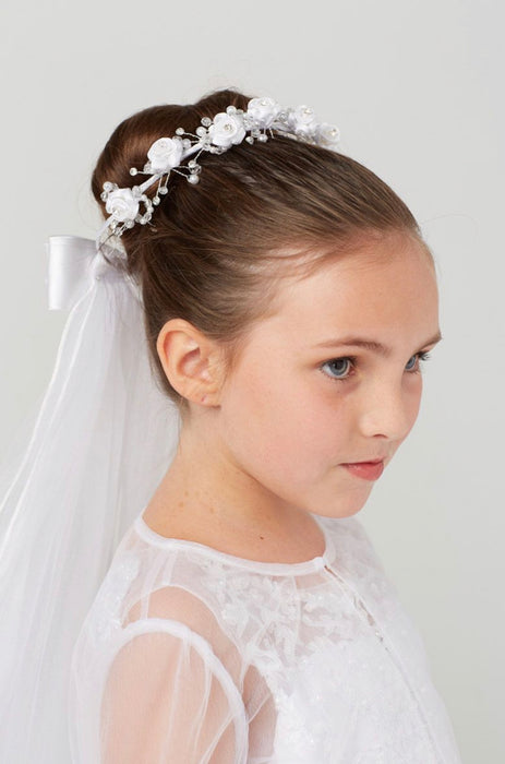 Vienna First Holy Communion Rhinestoned Florettes Crown Veil