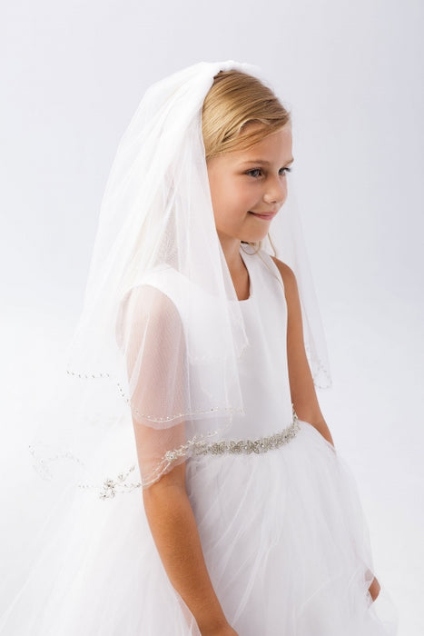 Catarina First Communion Veil with Comb & Silvery Beaded & Rhinestone Trim