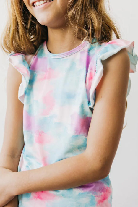 WATERCOLOR WONDER S/S RUFFLE TEE