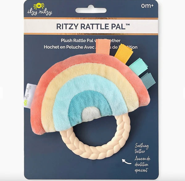 Itzy Ritzy Rattle Pal Plush with Teether- Rainbow